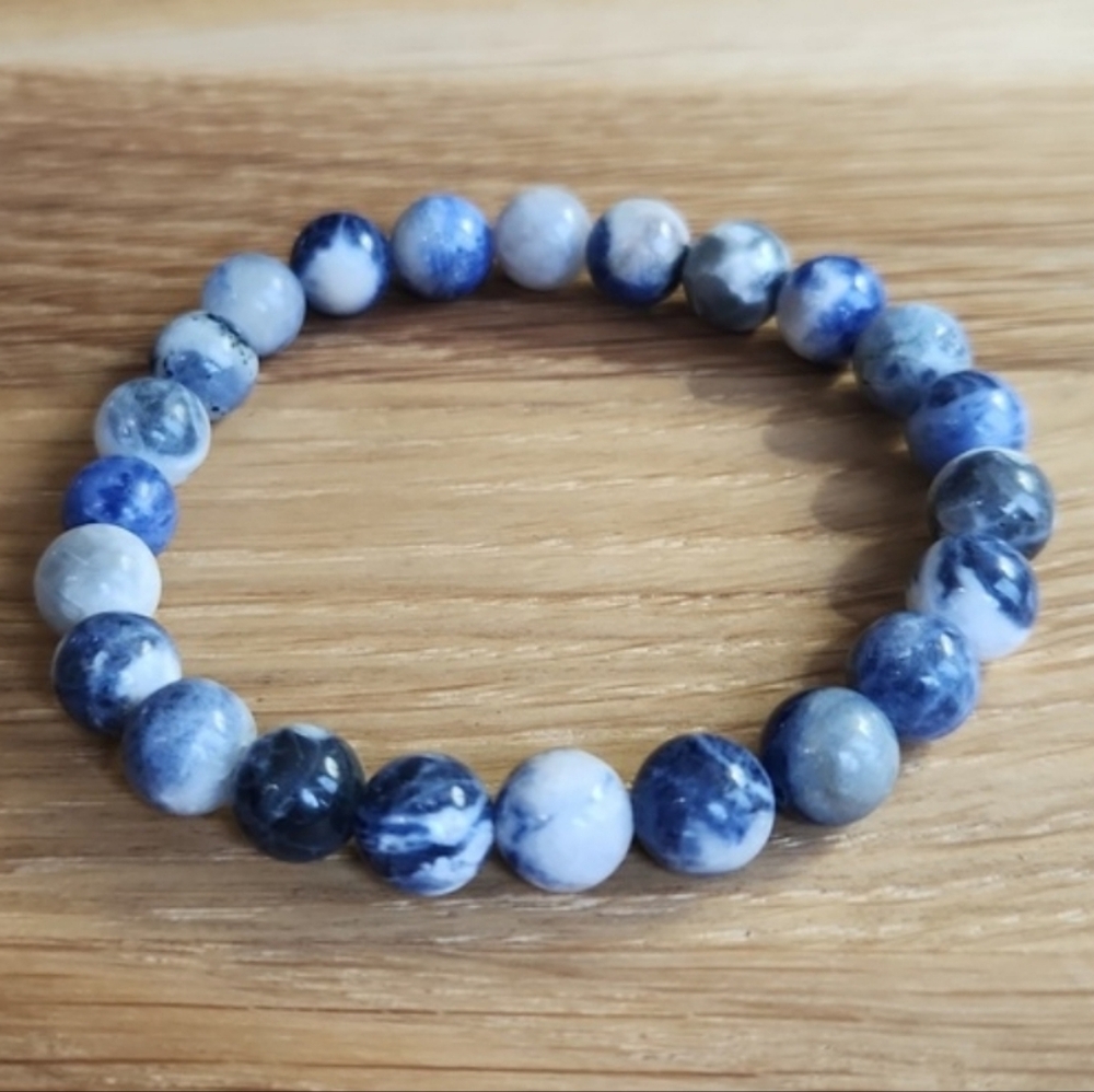 Sodalite Beaded Stretch Bracelet | Blue | Handmade - Picture 10 of 12